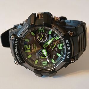 Casio Men's MCW-100H Chronograph WR100M 5434 Black Green Watch Japan Movt